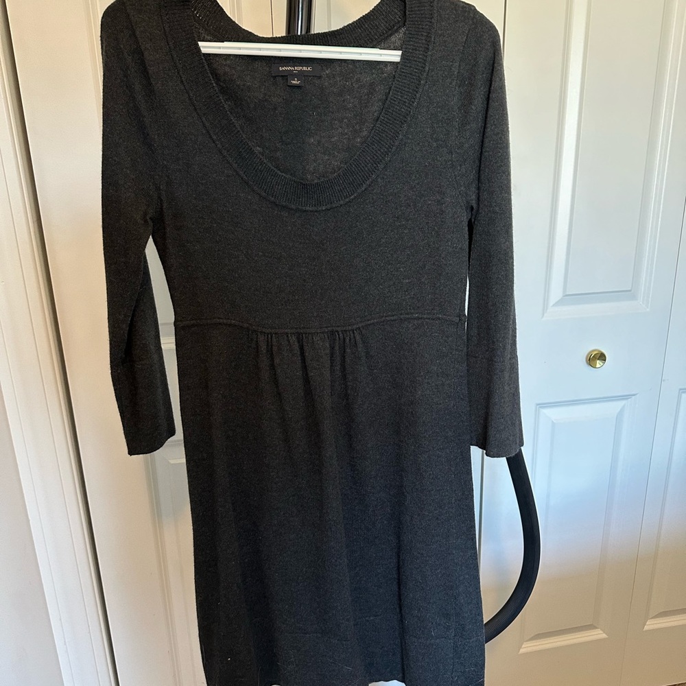 Banana Republic gray knit dress. Small. 3/4 sleeves. Part angora.